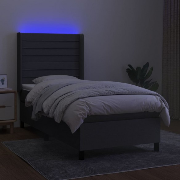 Cadre de lit matelas LED Gris foncé 100x200 cm Tissu