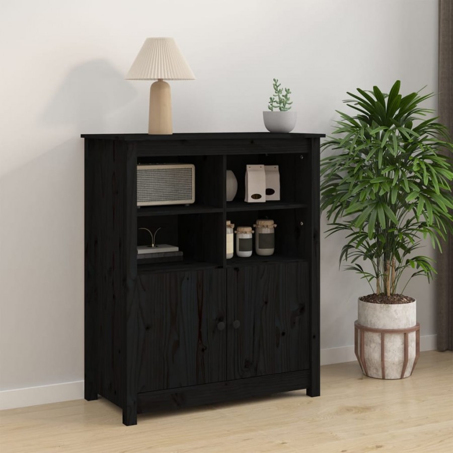 Buffet Noir 83x41,5x100 cm Bois massif de pin