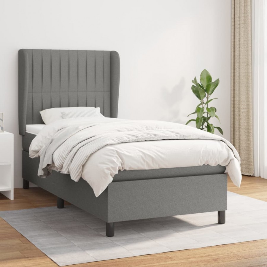 Cadre de lit avec matelas Gris foncé 100x200cm Tissu