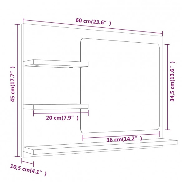 Miroir de bain Chêne fumé 60x10,5x45 cm Bois d'ingénierie