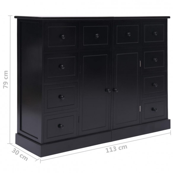 Buffet avec 10 tiroirs Noir 113x30x79 cm Bois