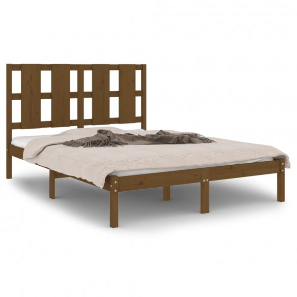 Cadre de lit Marron miel Bois massif 135x190 cm Double