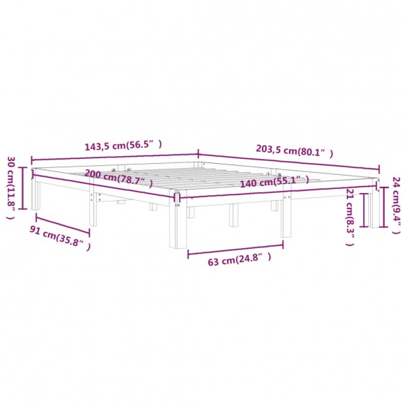 Cadre de lit Blanc Bois de pin massif 140x200 cm