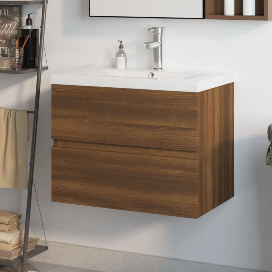 Meuble lavabo avec bassin intégré Chêne brun Bois d'ingénierie