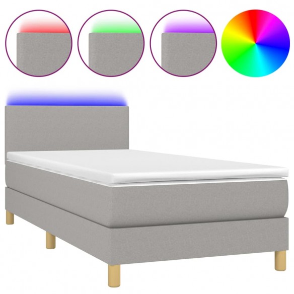 Cadre de lit matelas LED Gris clair 100x200 cm Tissu