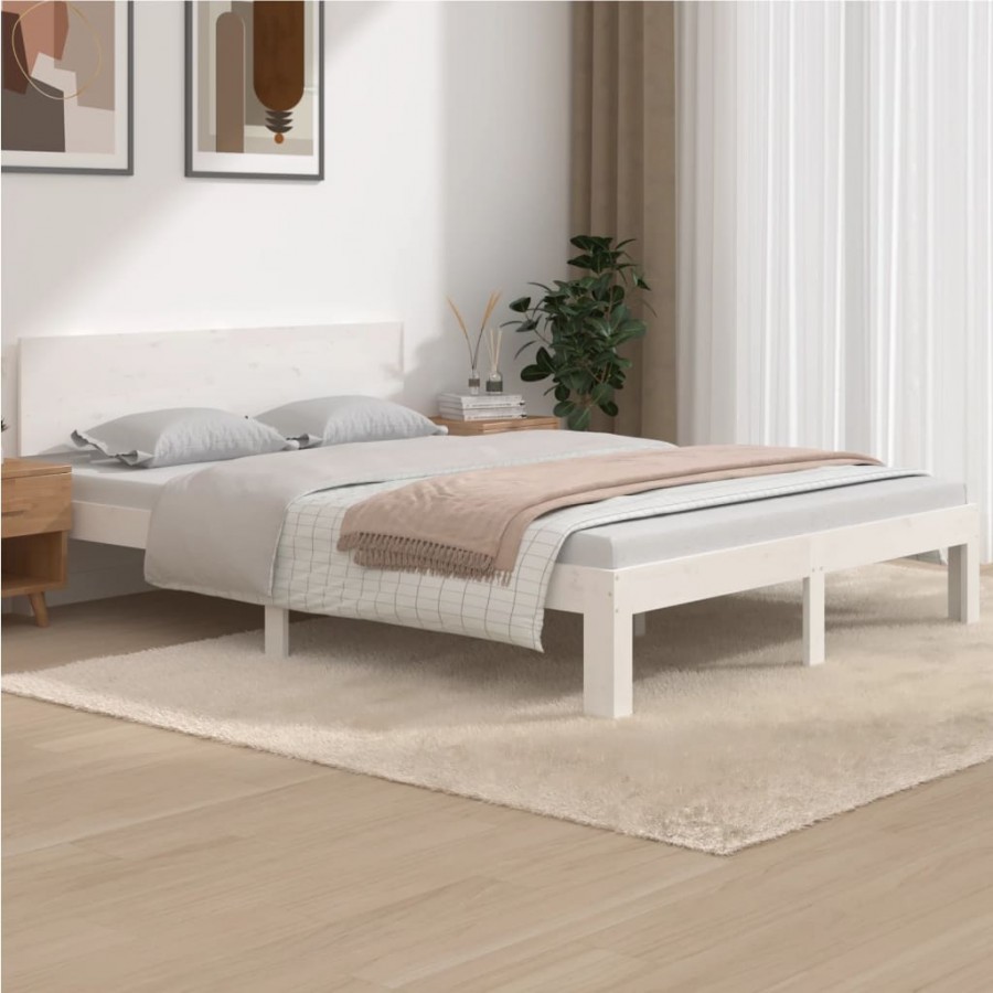 Cadre de lit Blanc Bois de pin massif 140x190 cm