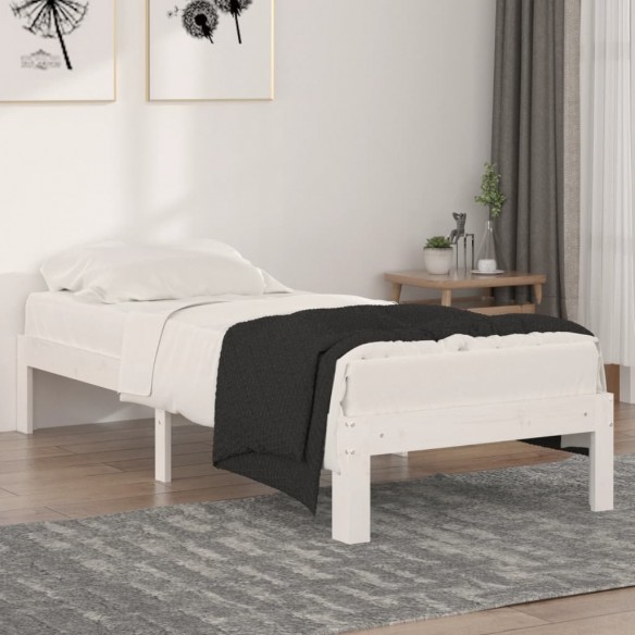 Cadre de lit Blanc Bois massif 75x190 cm Petit simple