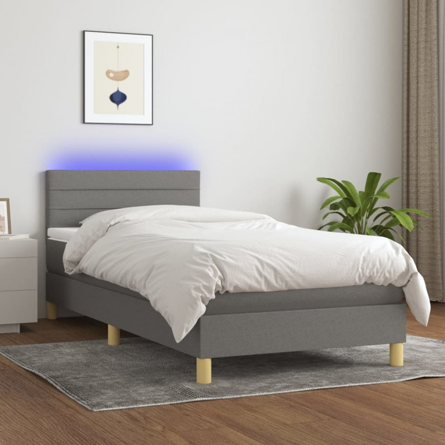 Cadre de lit avec matelas et LED Gris foncé 90x200cm