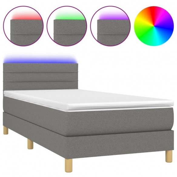 Cadre de lit avec matelas et LED Gris foncé 90x190cm