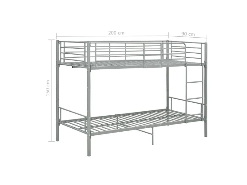 Lit superposé Gris Métal 90x200 cm