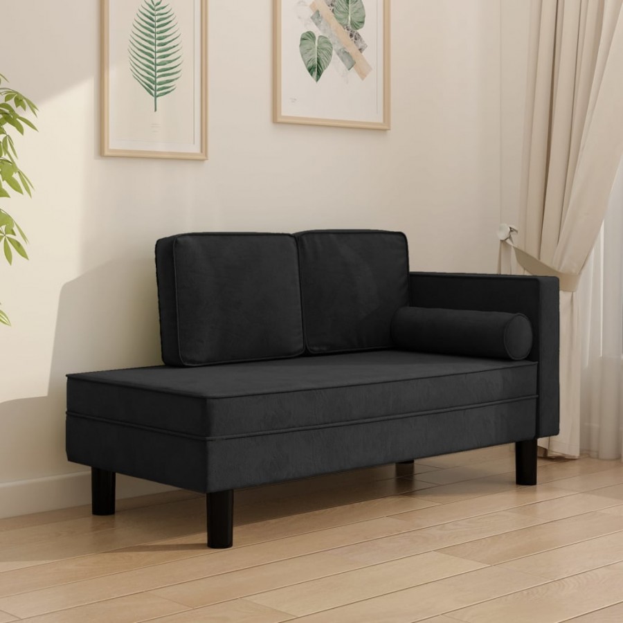 Chaise longue avec coussins et traversin noir velours