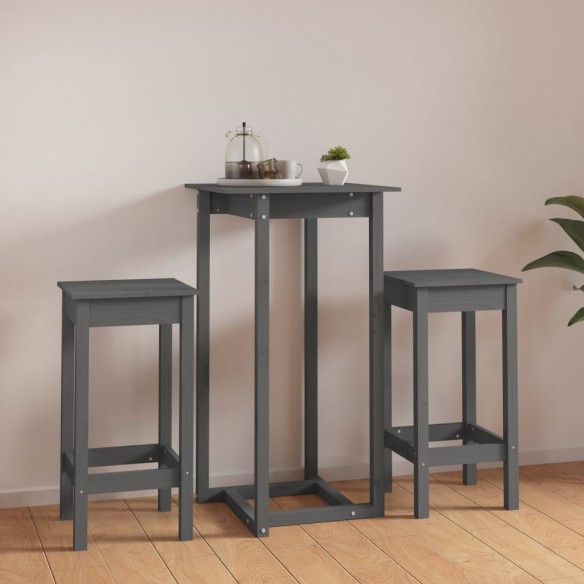 Ensemble de bar 3 pcs Gris Bois de pin massif