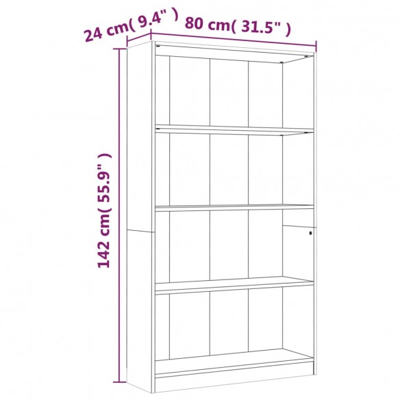 Bibliothèque 4 niveaux Chêne fumé 80x24x142cm Bois d'ingénierie