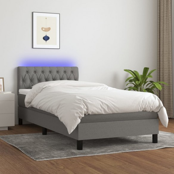 Cadre de lit avec matelas et LED Gris foncé 90x190cm