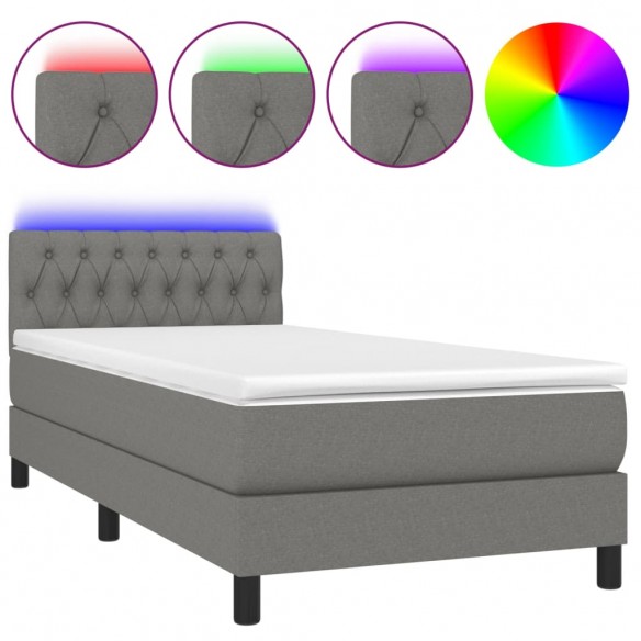 Cadre de lit avec matelas et LED Gris foncé 90x190cm