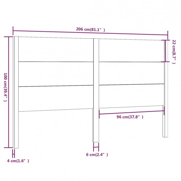 Tête de lit 206x4x100 cm Bois massif de pin