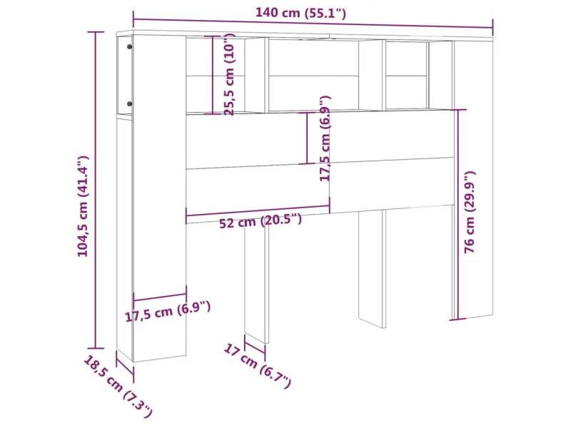 Armoire de tête de lit Sonoma gris 140x18,5x104,5 cm