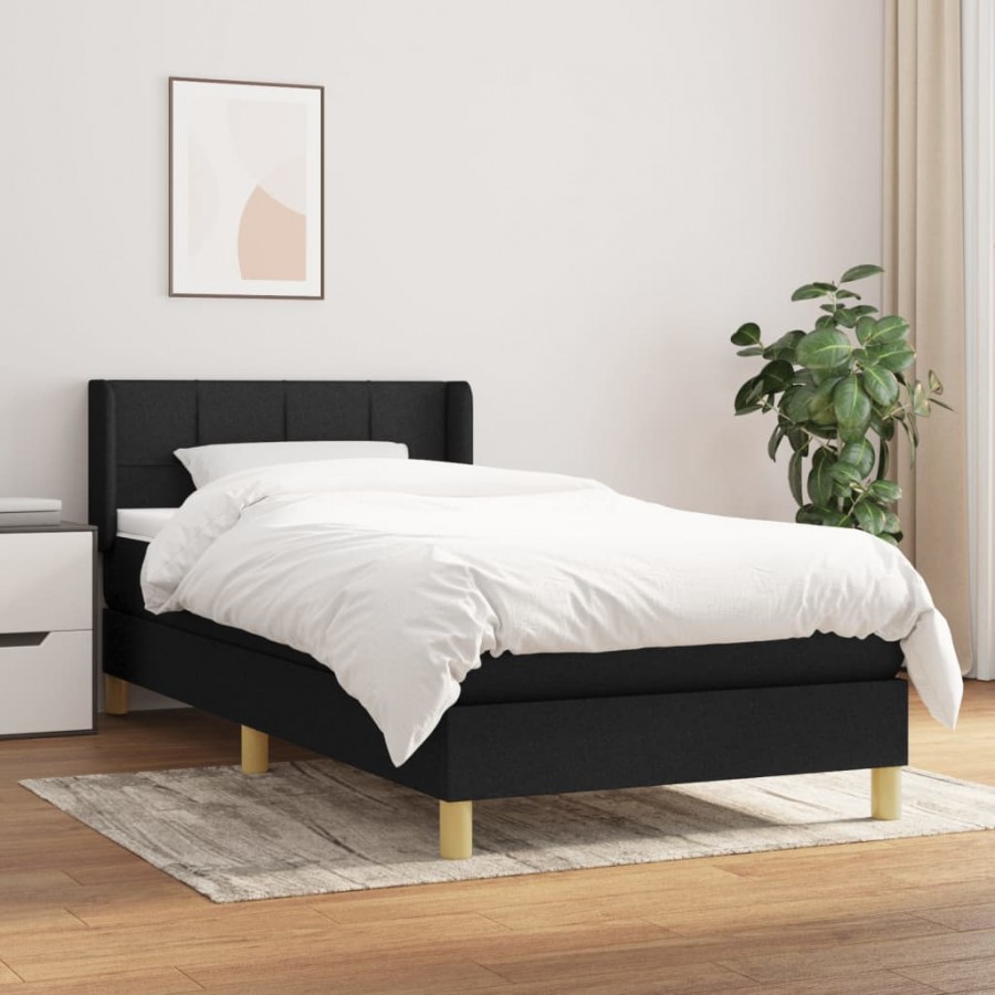 Cadre de lit avec matelas Noir 90x200 cm Tissu