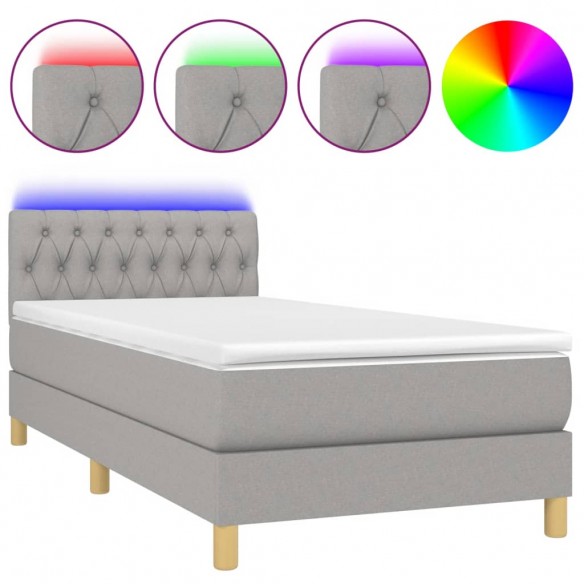 Cadre de lit avec matelas et LED Gris clair 90x200cm