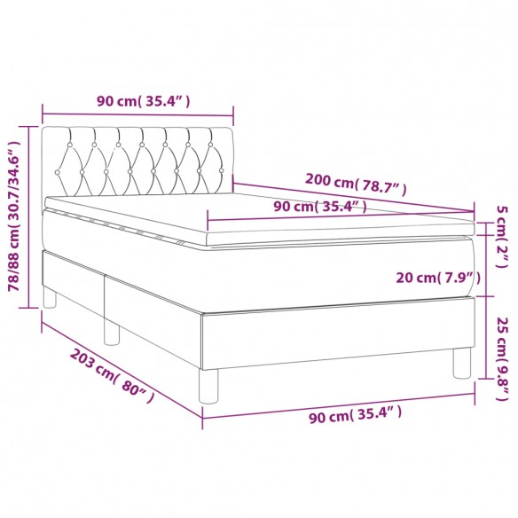 Cadre de lit avec matelas et LED Gris clair 90x200cm