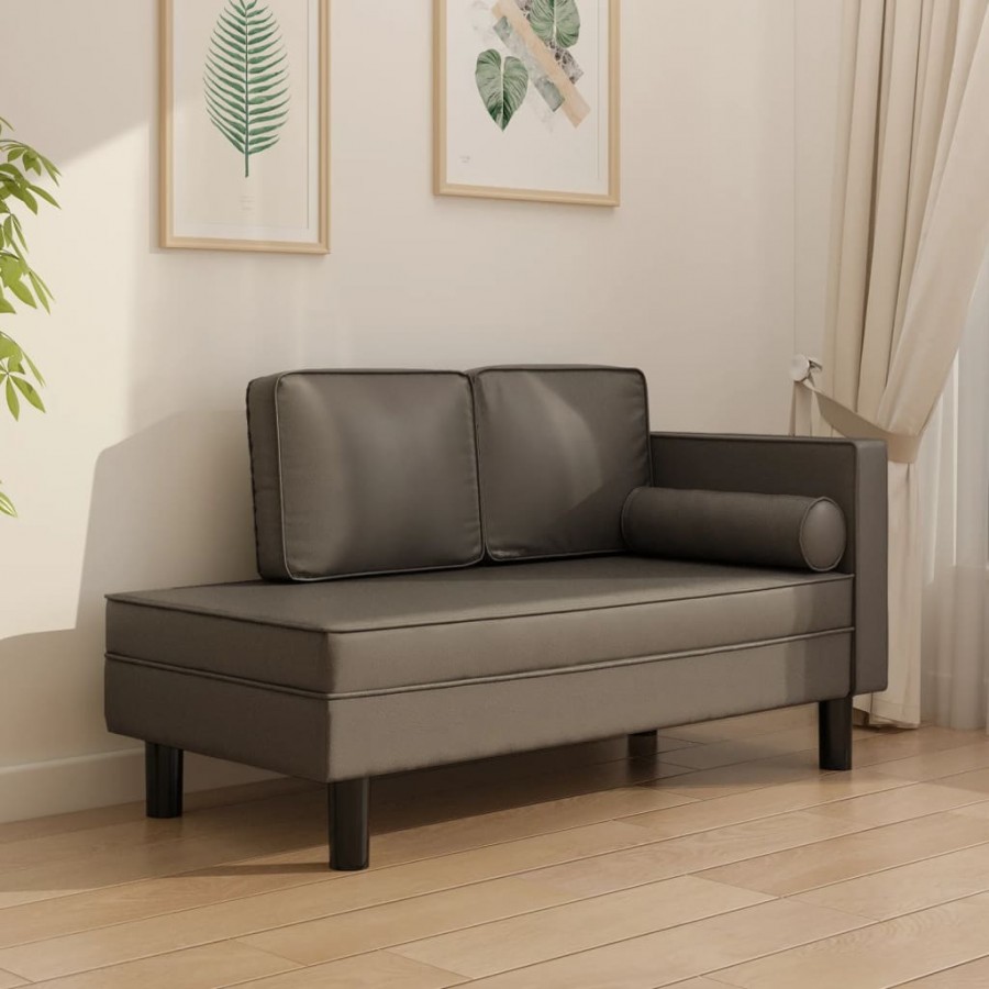 Chaise longue avec coussins et traversin gris similicuir