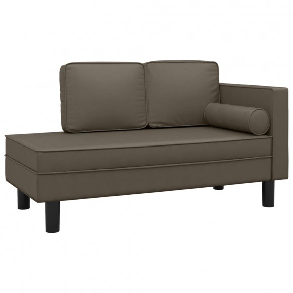 Chaise longue avec coussins et traversin gris similicuir