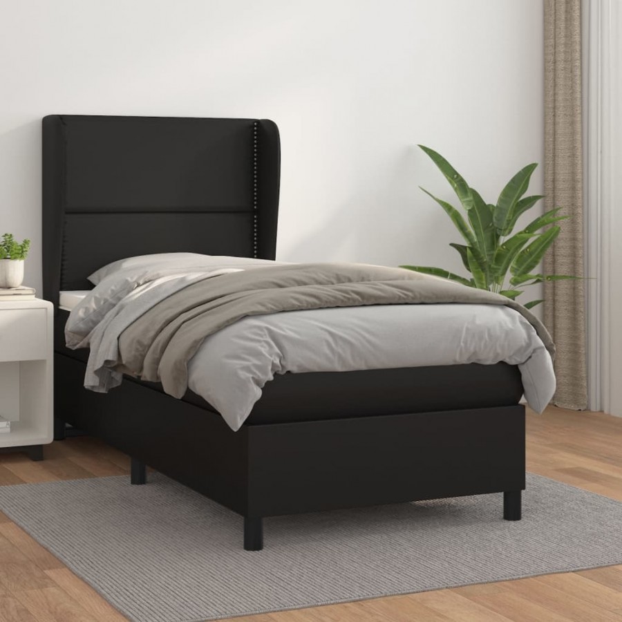 Cadre de lit avec matelas Noir 90x200 cm Similicuir