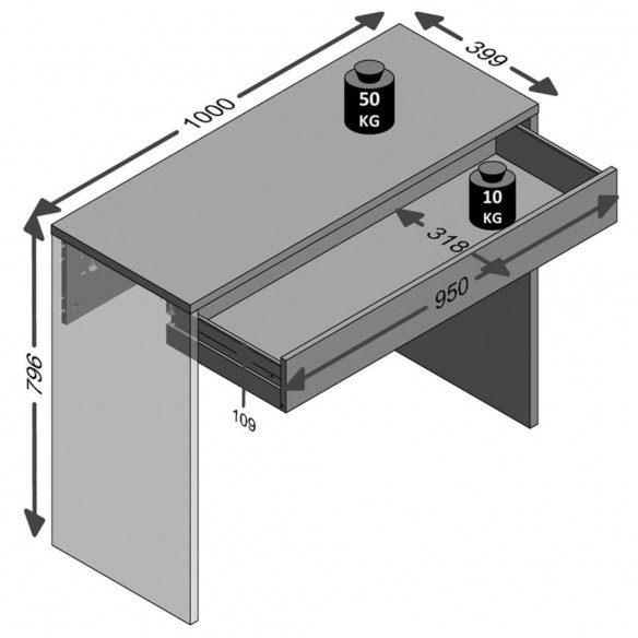 FMD Bureau avec tiroir large 100 x 40 x 80 cm Blanc