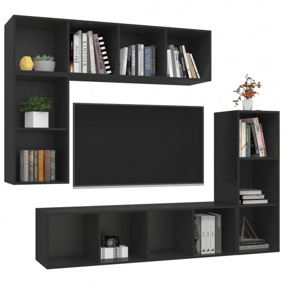 Ensemble de meubles TV 4 pcs Noir Bois d'ingénierie