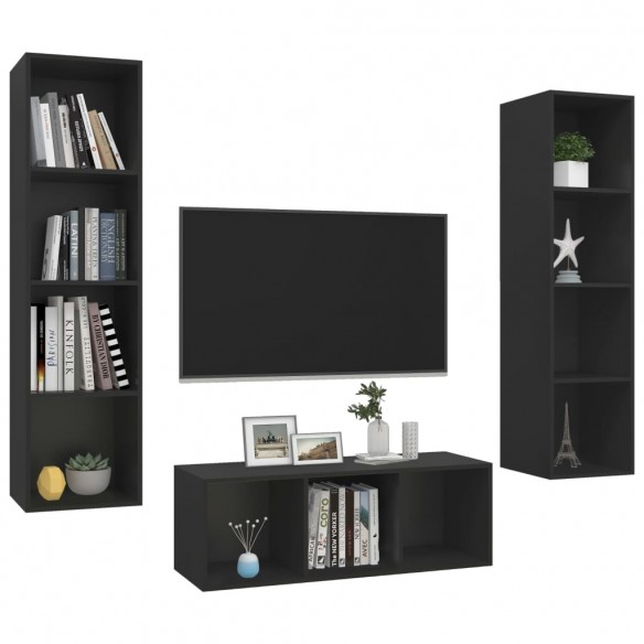 Ensemble de meuble TV 3 pcs Noir Aggloméré