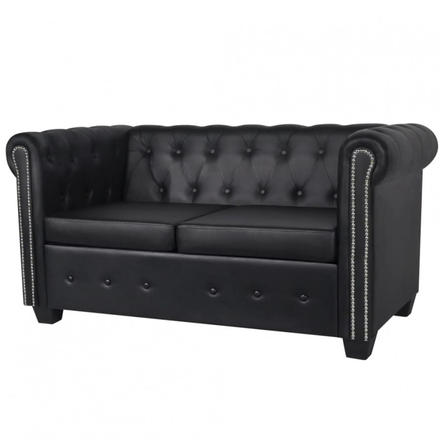 Canapé Chesterfield à 2 places cuir synthétique noir