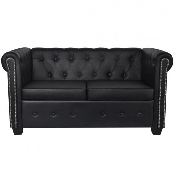 Canapé Chesterfield à 2 places cuir synthétique noir