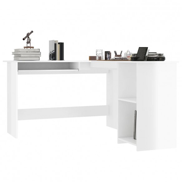 Bureau d'angle forme de L Blanc brillant 120x140x75cm Aggloméré