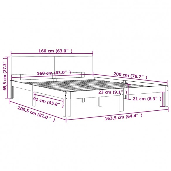 Cadre de lit Blanc Bois de pin massif 160x200 cm