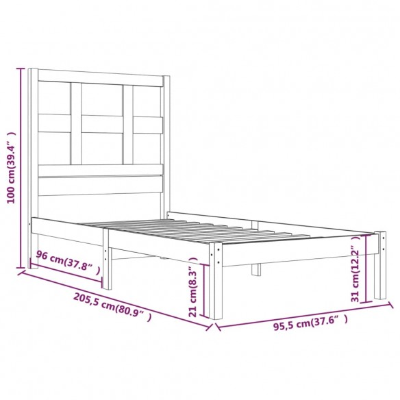 Cadre de lit Blanc Bois de pin massif 90x200 cm