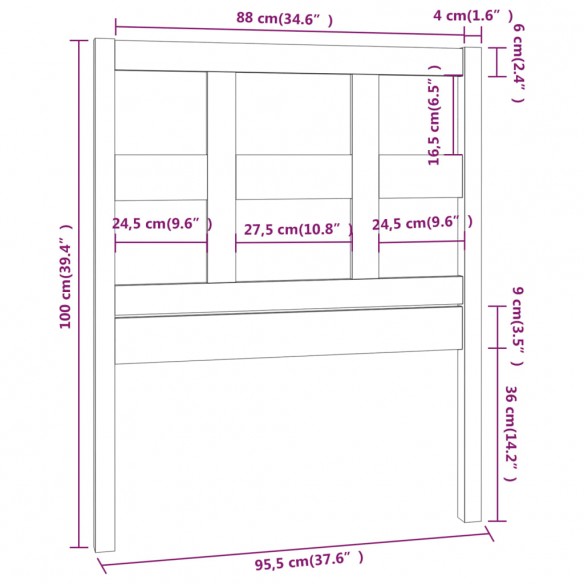 Tête de lit Blanc 95,5x4x100 cm Bois massif de pin