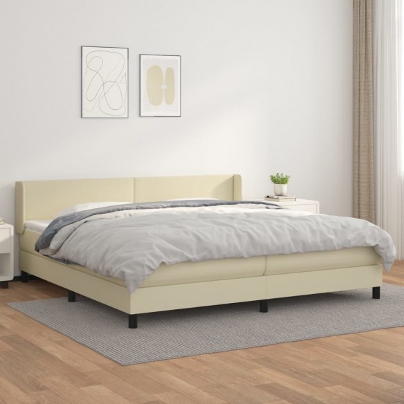 Cadre de lit avec matelas Crème 200x200cm Similicuir