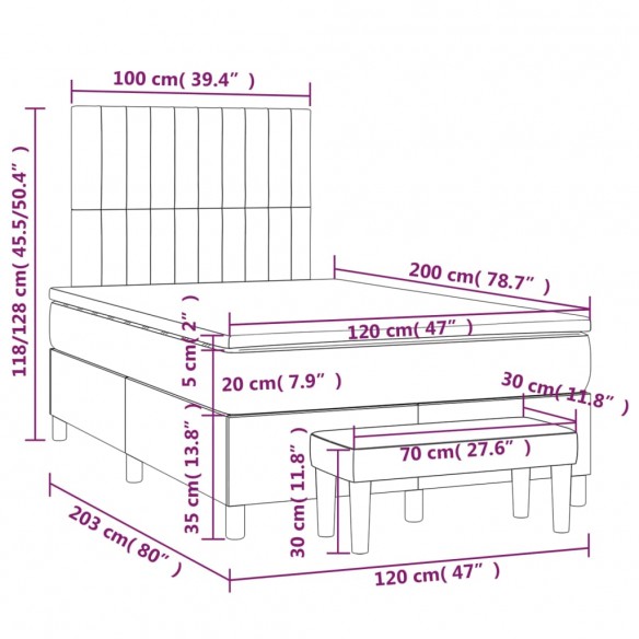 Cadre de lit avec matelas Gris foncé 120x200cm Tissu