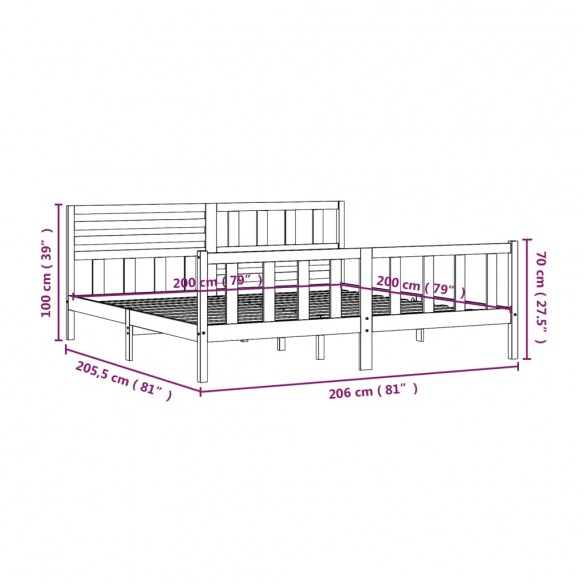 Cadre de lit Marron miel Bois massif 200x200 cm