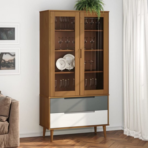 Armoire à vitrine MOLDE Marron 90x35x175 cm Bois de pin massif