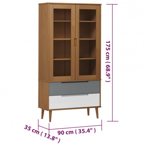 Armoire à vitrine MOLDE Marron 90x35x175 cm Bois de pin massif