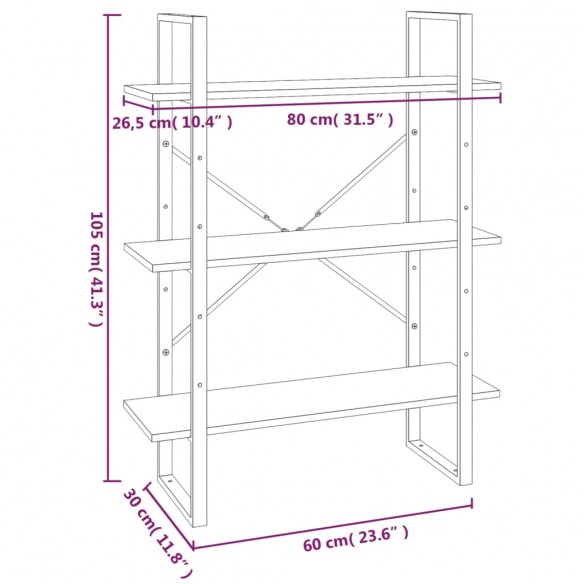 Bibliothèque Chêne marron 80x30x105 cm Bois d'ingénierie