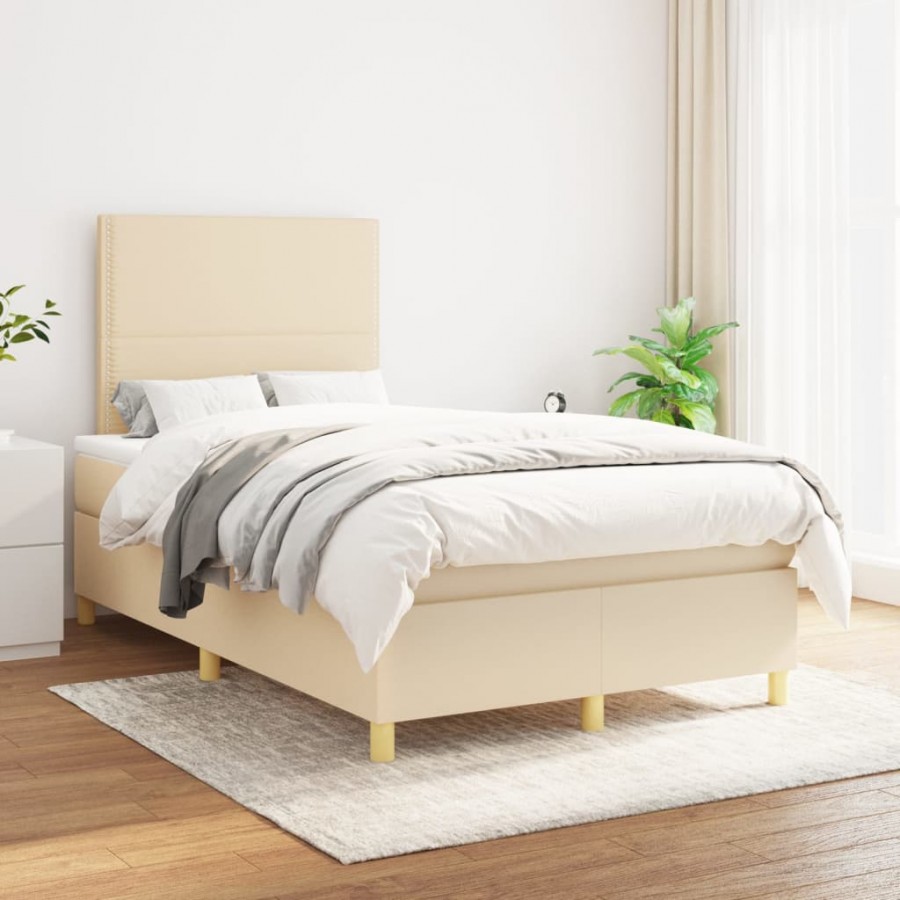 Cadre de lit avec matelas Crème 120x200 cm Tissu