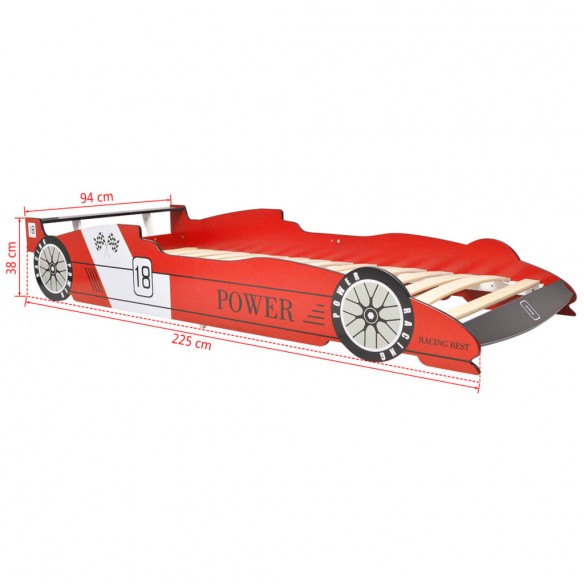 Lit voiture de course pour enfants 90 x 200 cm Rouge