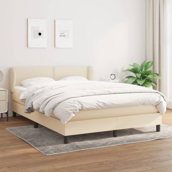 Cadre de lit avec matelas Crème 140x200 cm Tissu