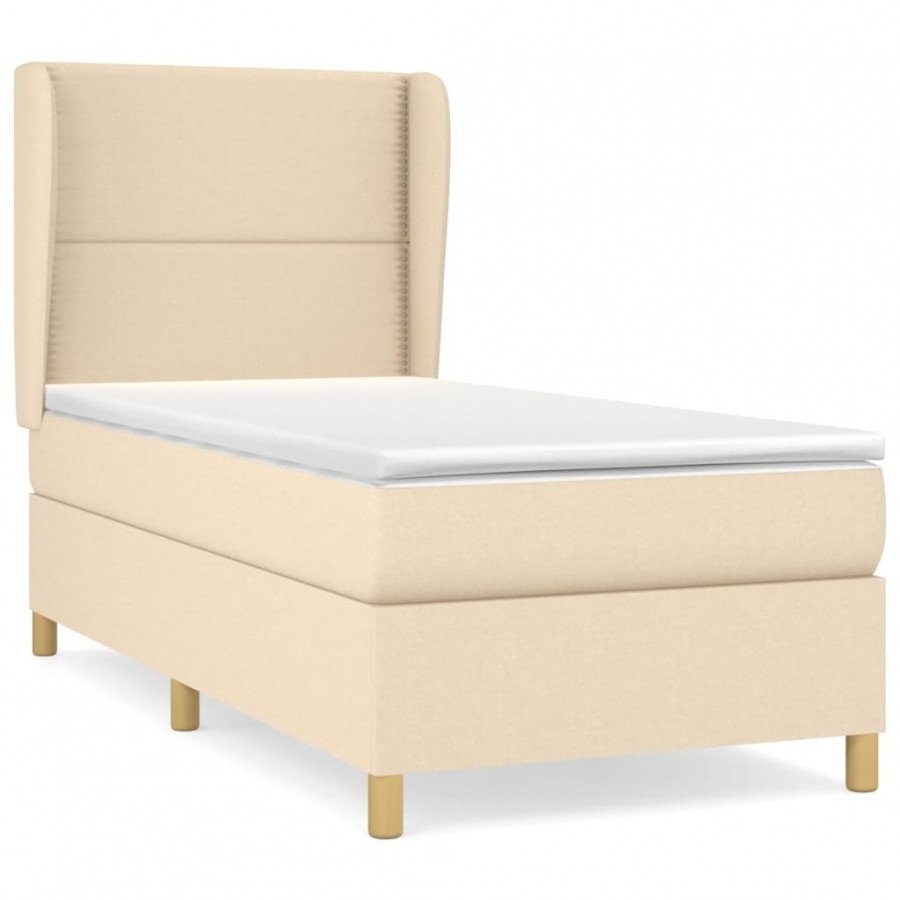 Cadre de lit avec matelas Crème 100x200 cm Tissu