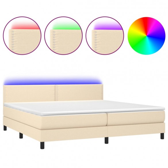 Cadre de lit et matelas et LED Crème 200x200cm Tissu