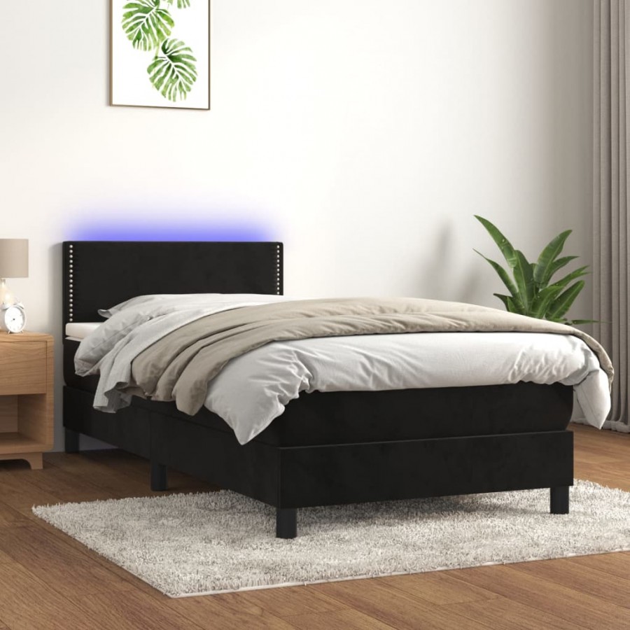 Cadre de lit avec matelas LED Noir 100x200cm Velours