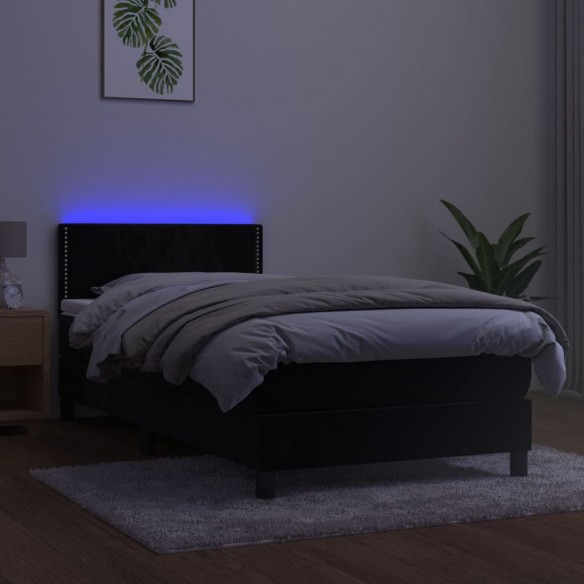 Cadre de lit avec matelas LED Noir 100x200cm Velours