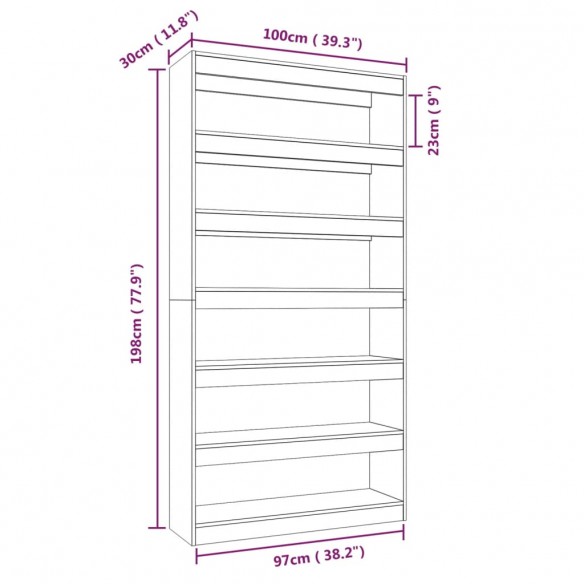 Bibliothèque/Cloison Gris béton 100x30x198 cm Bois d'ingénierie